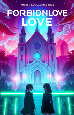 A futuristic album cover for 'Forbidden Love' by Malcom Garcia & Amara Doma
