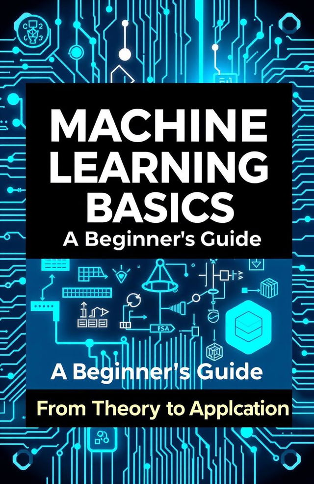 A visually engaging cover for an introductory machine learning book, featuring a modern design with a digital aesthetic