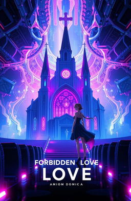 A futuristic album cover for 'Forbidden Love' by Malcom Garcia & Amara Doma