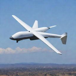 A kamikaze drone, an unmanned aerial vehicle (UAV) designed for one-way missions, soaring high in the sky, capturing its lethal potential without showing explicit harm