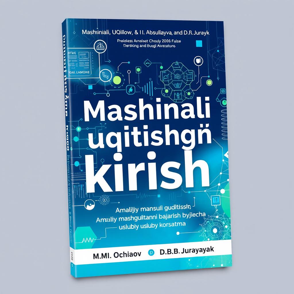 A visually engaging cover for the book titled 'Mashinali uqitishga kirish', authored by M