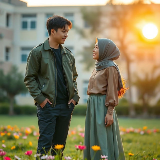 A touching high school romance scene titled 'Abu Hijau', portraying a charming interaction between two high school students