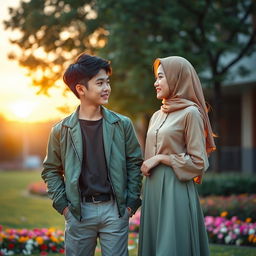 A touching high school romance scene titled 'Abu Hijau', portraying a charming interaction between two high school students