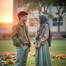A touching high school romance scene titled 'Abu Hijau', portraying a charming interaction between two high school students