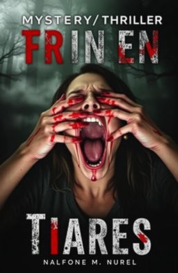 A gripping book cover for a Mystery/Thriller novel featuring a woman in terror, her mouth wide open in a scream