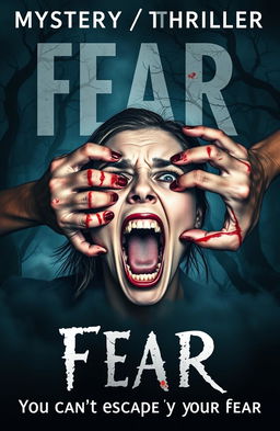 A chilling book cover for a Mystery/Thriller titled 'Fear', featuring the subtitle 'You can’t escape from your fear'
