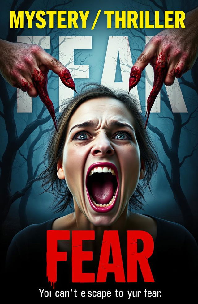 A chilling book cover for a Mystery/Thriller titled 'Fear', featuring the subtitle 'You can’t escape from your fear'