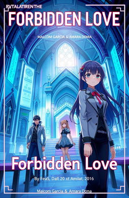 Futuristic album cover art for "Forbidden Love" by Malcom Garcia & Amara Doma, featuring anime characters