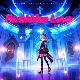 Futuristic album cover art for "Forbidden Love" by Malcom Garcia & Amara Doma, featuring anime characters