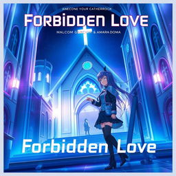 Futuristic album cover art for "Forbidden Love" by Malcom Garcia & Amara Doma, featuring anime characters