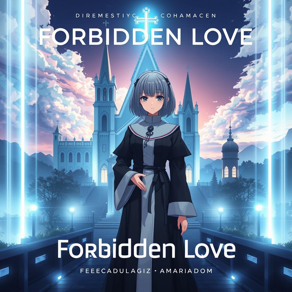 A stunning album cover for 'Forbidden Love' by Malcom Garcia & Amara Doma, featuring a futuristic theme