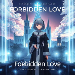 A stunning album cover for 'Forbidden Love' by Malcom Garcia & Amara Doma, featuring a futuristic theme