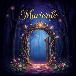 A captivating book cover design featuring a mystical forest at twilight, with glowing flowers and beams of ethereal light filtering through the trees