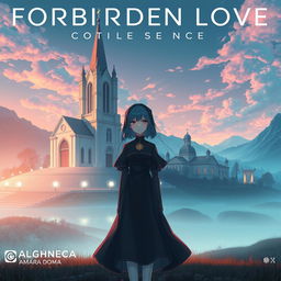 A captivating album cover for 'Forbidden Love' by Malcom Garcia & Amara Doma, set in a futuristic theme