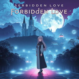 A captivating album cover for 'Forbidden Love' by Malcom Garcia & Amara Doma, set in a futuristic theme