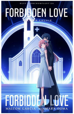 Album cover for 'Forbidden Love' by Malcom Garcia & Amara Doma featuring two anime characters in a futuristic setting
