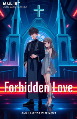 Album cover for 'Forbidden Love' by Malcom Garcia & Amara Doma featuring two anime characters in a futuristic setting