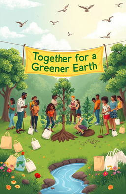 A visually striking illustration representing a global initiative to reduce plastic use and promote tree planting