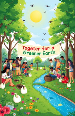 A visually striking illustration representing a global initiative to reduce plastic use and promote tree planting