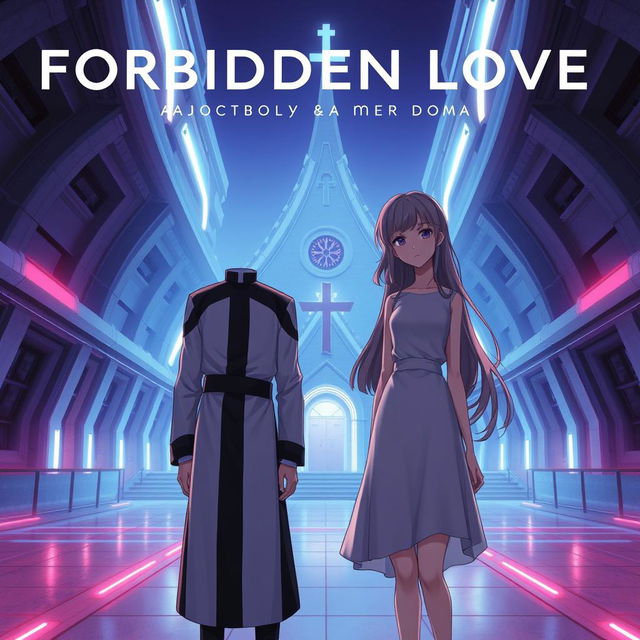 Album cover for 'Forbidden Love' by Malcom Garcia & Amara Doma featuring two anime characters set in a futuristic environment