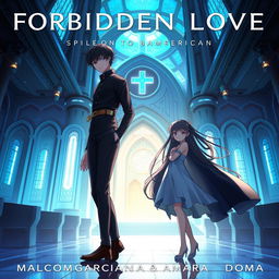 Album cover for 'Forbidden Love' by Malcom Garcia & Amara Doma featuring two anime characters in a futuristic setting