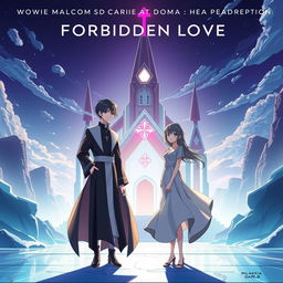 Album cover for 'Forbidden Love' by Malcom Garcia & Amara Doma featuring two anime characters in a futuristic landscape