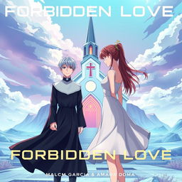 Album cover for 'Forbidden Love' by Malcom Garcia & Amara Doma featuring two anime characters in a futuristic landscape