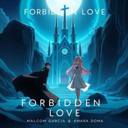 Album cover for 'Forbidden Love' by Malcom Garcia & Amara Doma featuring two anime characters in a futuristic landscape