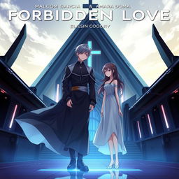 Album cover for 'Forbidden Love' by Malcom Garcia & Amara Doma, featuring two anime characters in a futuristic setting