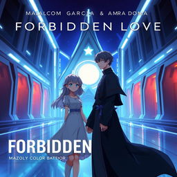 Album cover for 'Forbidden Love' by Malcom Garcia & Amara Doma, featuring two anime characters in a futuristic setting