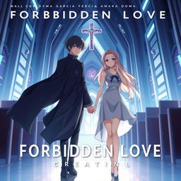 Album cover for 'Forbidden Love' by Malcom Garcia & Amara Doma, depicting two anime characters in a futuristic environment