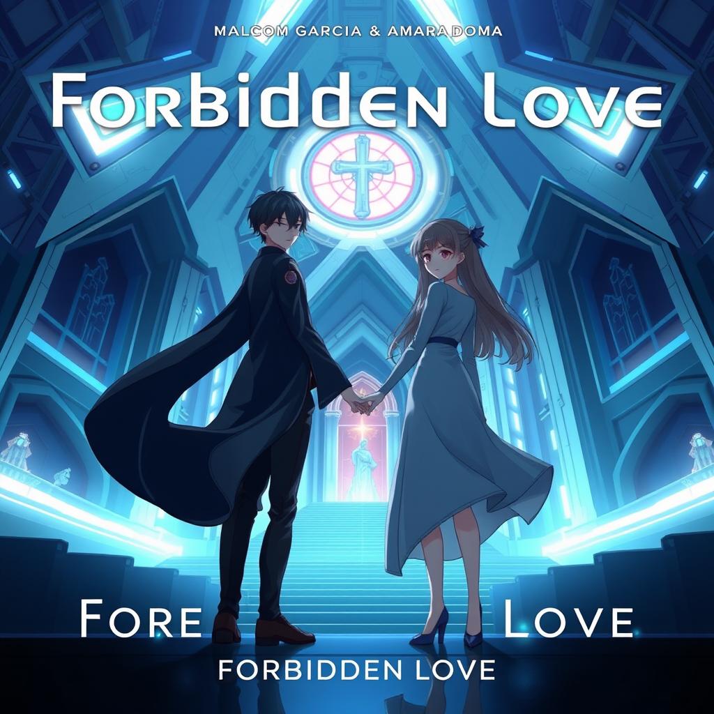 Album cover for 'Forbidden Love' by Malcom Garcia & Amara Doma, depicting two anime characters in a futuristic environment