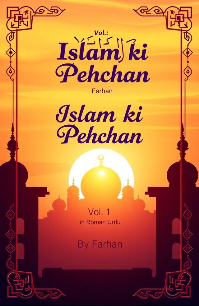 A captivating book cover design for an Islamic book titled 'Islam ki Pehchan' in Roman Urdu, Volume 1 by Farhan