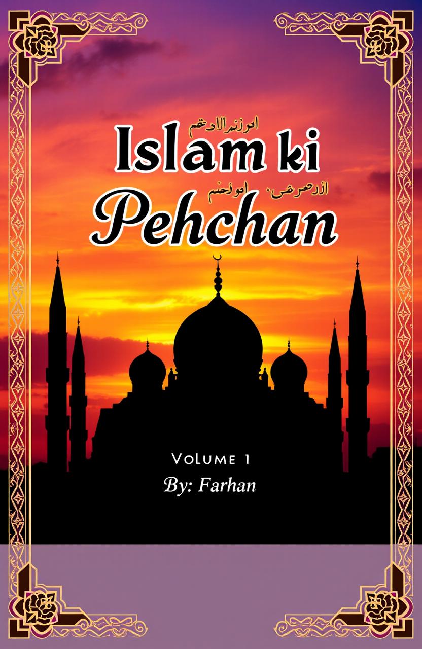 A captivating book cover design for an Islamic book titled 'Islam ki Pehchan' in Roman Urdu, Volume 1 by Farhan