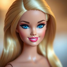 A human representation of a 2010 Barbie doll, showcasing her iconic features and proportions, including long blonde hair, bright blue eyes, and a flawless complexion