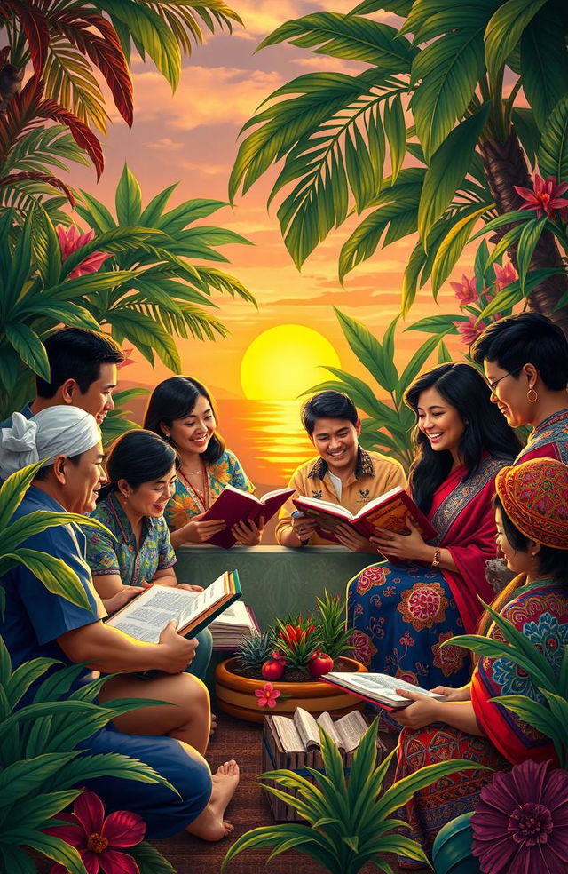 A vibrant scene depicting the cultural richness of the Philippine language