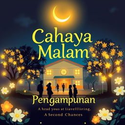 An evocative book cover for 'Cahaya Malam Pengampunan' with a school theme, representing the essence of forgiveness and growth during middle school years