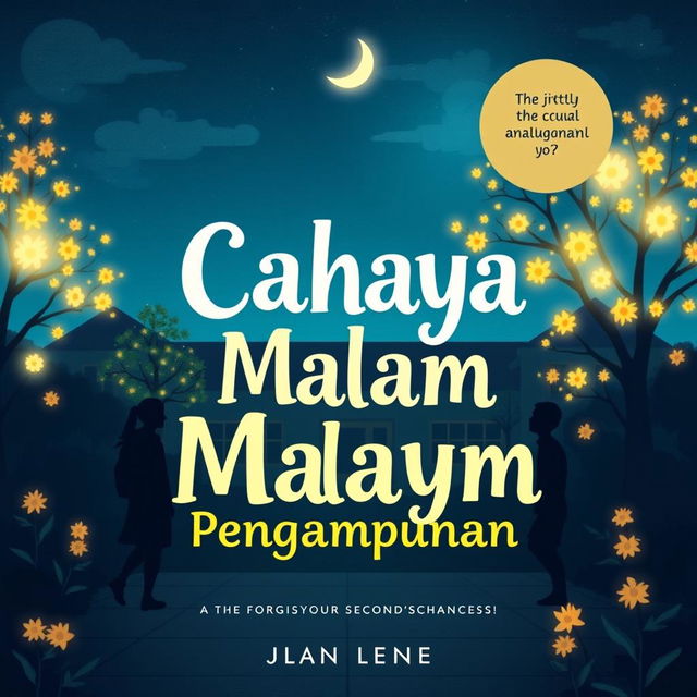 An evocative book cover for 'Cahaya Malam Pengampunan' with a school theme, representing the essence of forgiveness and growth during middle school years