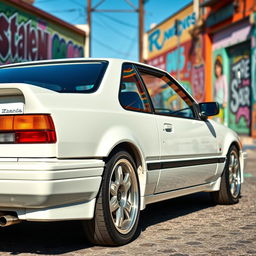 A stunning Honda Civic EF from 1985 in a pristine pearl white color, showcasing its classic lines and distinctive features