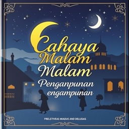 A captivating book cover for 'Cahaya Malam Pengampunan' with a theme reflecting Indonesian Islamic middle school culture