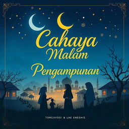 A captivating book cover for 'Cahaya Malam Pengampunan' with a theme reflecting Indonesian Islamic middle school culture