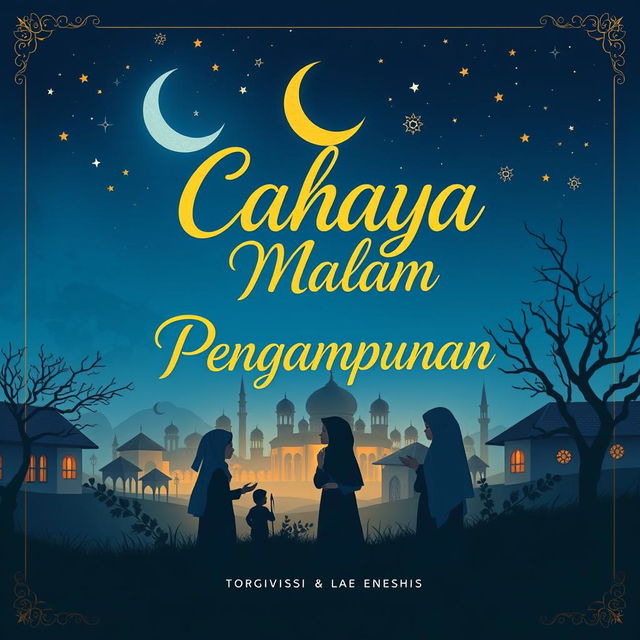 A captivating book cover for 'Cahaya Malam Pengampunan' with a theme reflecting Indonesian Islamic middle school culture