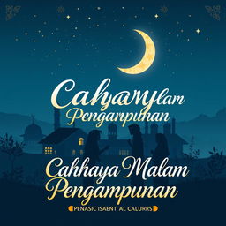 A captivating book cover for 'Cahaya Malam Pengampunan' with a theme reflecting Indonesian Islamic middle school culture