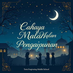 A captivating book cover for 'Cahaya Malam Pengampunan' with a theme reflecting Indonesian Islamic middle school culture