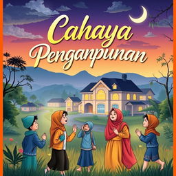 A vibrant book cover for 'Cahaya Malam Pengampunan' with a theme centered around Indonesian middle school life