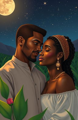 A poignant and romantic scene titled 'Abraham and Sarah', depicting a man deeply in love with a beautiful black woman