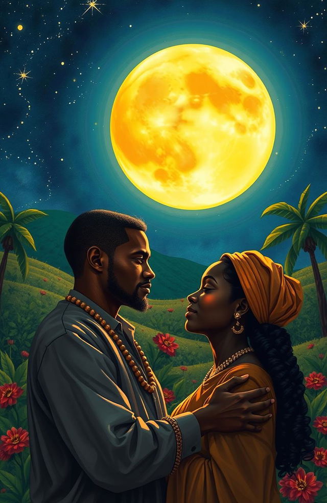 A poignant and romantic scene titled 'Abraham and Sarah', depicting a man deeply in love with a beautiful black woman