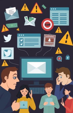 A detailed examination of online scams, showcasing various types of fraudulent schemes such as phishing emails, fake e-commerce websites, and suspicious online advertisements