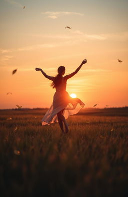 A serene and harmonious scene depicting a person gracefully dancing in an open field, symbolizing the metaphor of life as a dance
