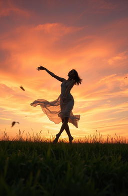 A serene and harmonious scene depicting a person gracefully dancing in an open field, symbolizing the metaphor of life as a dance